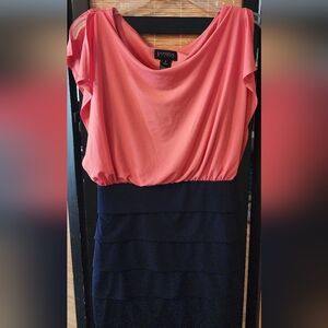 Enfocus Studio Pink Ruched Sleeveless Blouse Dress With Navy Blur Bottom